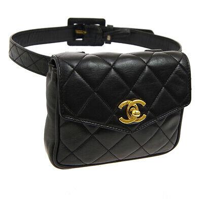 Authentic CHANEL Bum Bag: Brand: CHANEL Model: Bum Bag Country of Origin: Italy Material: Leather Color: Black Size (Inch): W 5.9 x H 4.9 x D 1.2 "Belt Size. 23.2 - 25.2 "#26/65 Size (CM): W 15.0 x H 12.5 x D 3.0 cmBelt Size. 