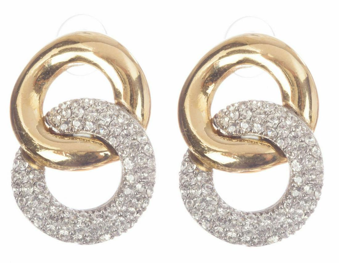 Authentic GIVENCHY Double Hoop Rhinestone Earrings: Brand: GIVENCHY Style: Hoop Amazing 18 kt gold plated and silver played double hoop earrings with a sparkling rhinestone pave feature... Circa 1980's Earrings measure 1 1/2" by 1".... Signed "Givenchy
