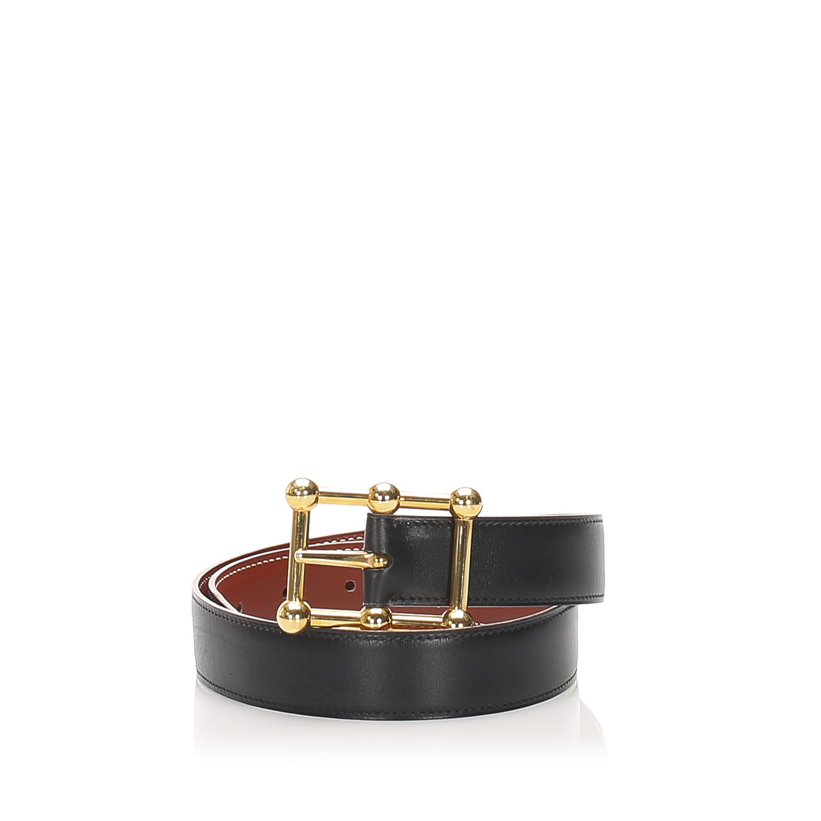 Authentic Hermes Leather Belt: The Constance Belt features a flat leather waist strap and a gold-tone buckle. Brand: Hermes Model: Leather Belt Origin: France Category: Belt Color: Black x Gold Style: Others Material: Leather x Cal