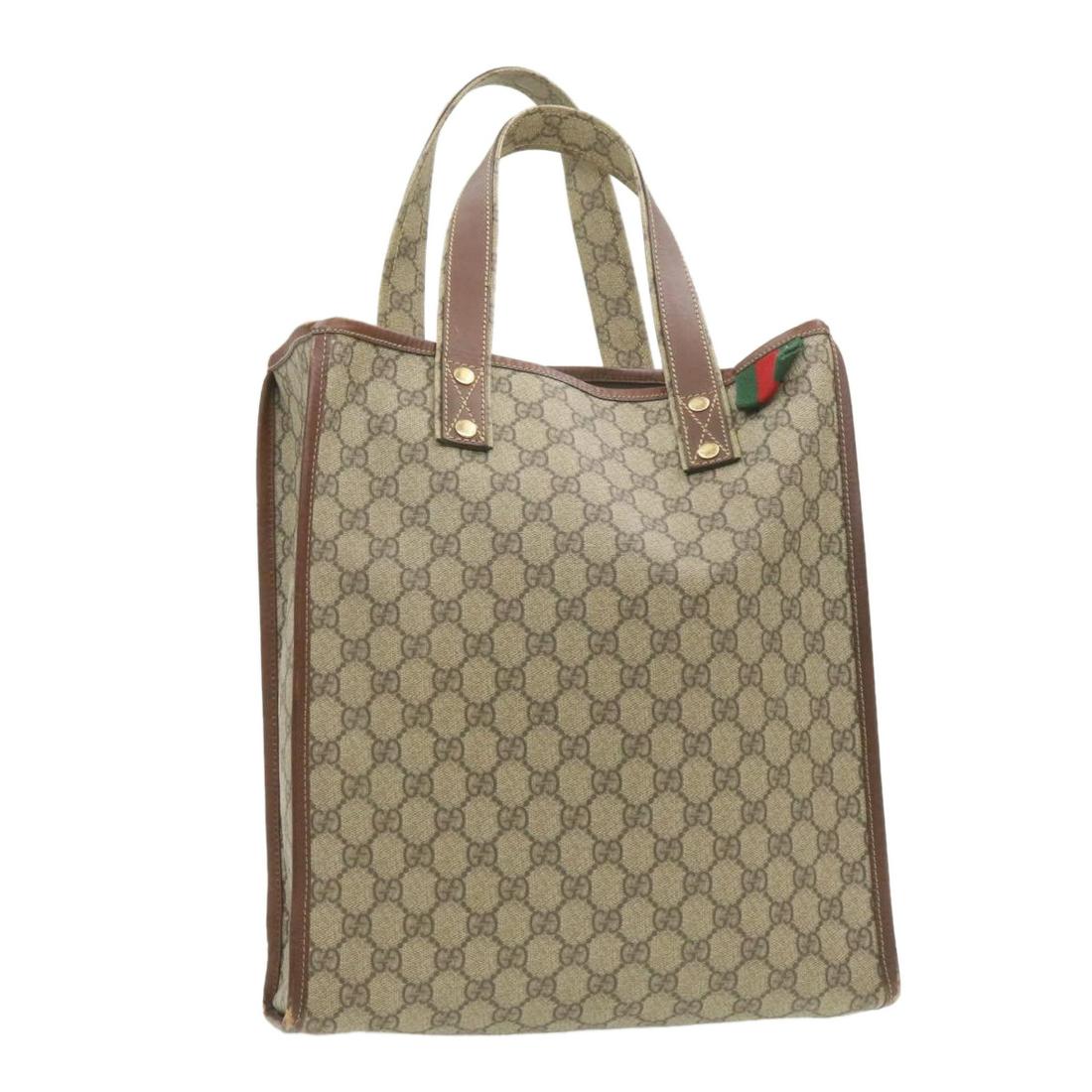 Authentic GUCCI PVC Leather Tote Bag: Brand: GUCCI Material: PVC Leather Style: Tote Bag Color: Beige/ Red/ Green Size(inch): W11.81 x H13.38 x D4.33inch / Shoulder Drop 6.69-0inch(Approx) Country of Origin: Italy Accessory: Dust Bag
