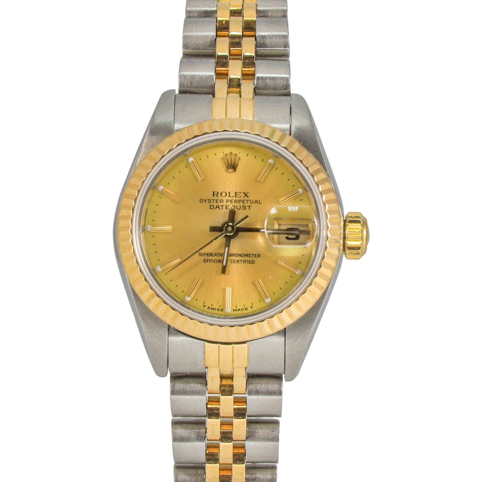 Authentic ROLEX DATEJUST 26mm Two-Tone Jubilee: ROLEX DATEJUST 26mm Two-Tone Jubilee Bracelet Champagne Dial 18KT Yellow Gold Bezel 1987 Manufacturer: ROLEX Condition: Gently Used MM: 26MM Reference Number: 69173 All Bidhaus items come with a 100%