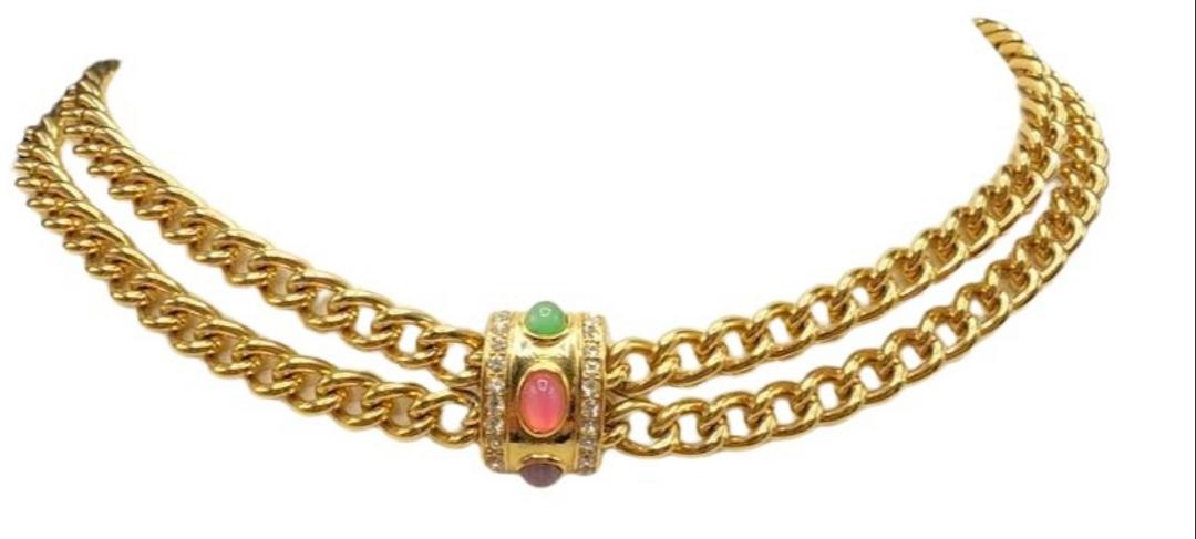 Authentic Givenchy Victorian Inspired Drape Necklace W/: Brand: Givenchy Style: Drape Necklace Hallmark:: Yes Fastening: Fold-over clasp Category: Necklace Materials: Gold Plated Lucite Cabochons Size: Other Remarks: All Bidhaus items come with a 100% money