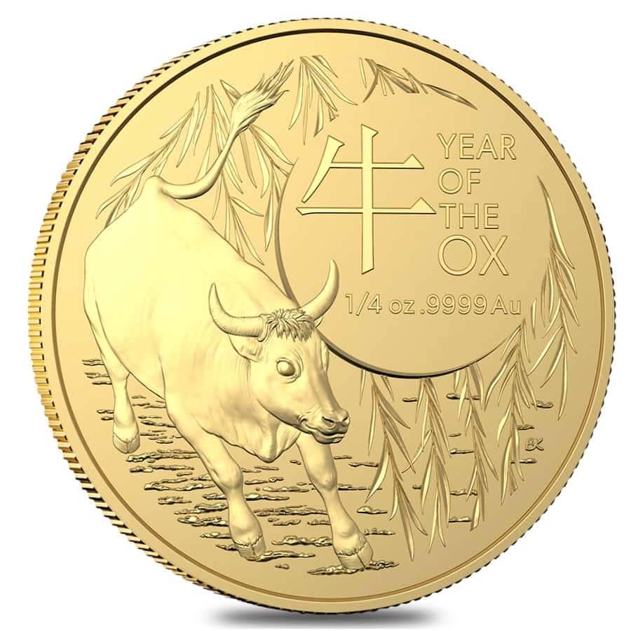 2021 1/4 oz Gold Lunar Year of the Ox Coin .9999 Fine: You are bidding on the total lot which includes 1 of the following item: 2021 1/4 oz Gold Lunar Year of the Ox Coin .9999 Fine BU - Royal Australian Mint Lunar Coin lovers will line up for the new 202