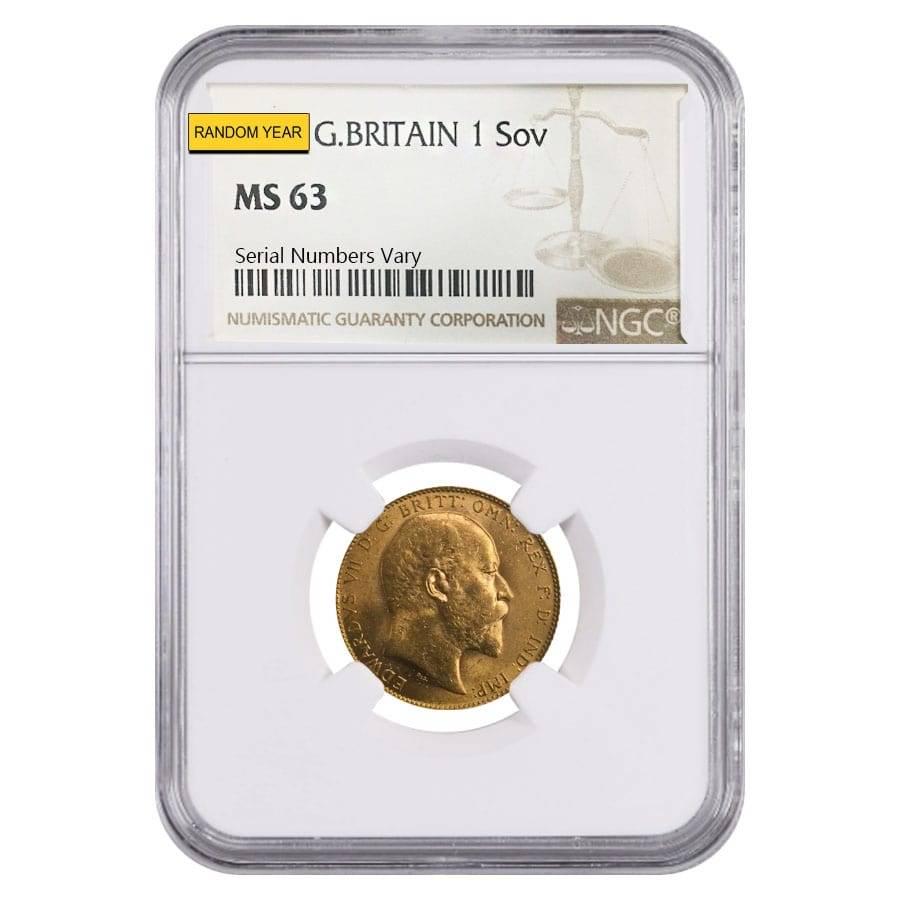 Gold Sovereign Coin NGC/PCGS MS 63 (Random Year): You are bidding on the total lot which includes 1 of the following item: Gold Sovereign Coin NGC/PCGS MS 63 (Random Year) Dealerâ€™s Pick: the years may all be the same or vary. Please note each