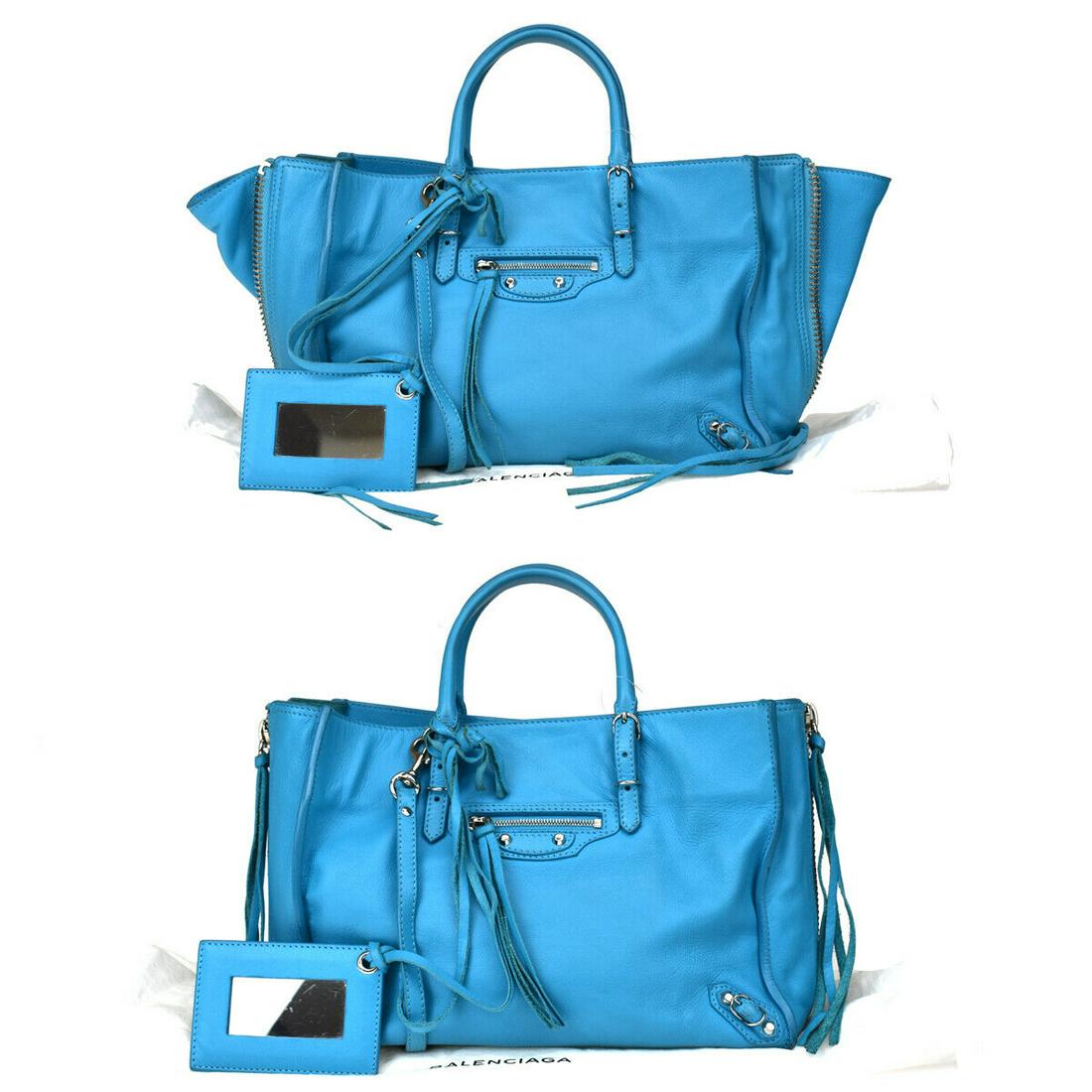 Authentic BALENCIAGA Shoulder Hand Bag: Brand: BALENCIAGA Model: Shoulder Hand Bag Country of Origin: Material: Leather Color: Blue Size (Inch): W9.8X H7.1X D3.9"Size (CM): W25X H18X D10Cm All Bidhaus items come with a 100 % money-back auth