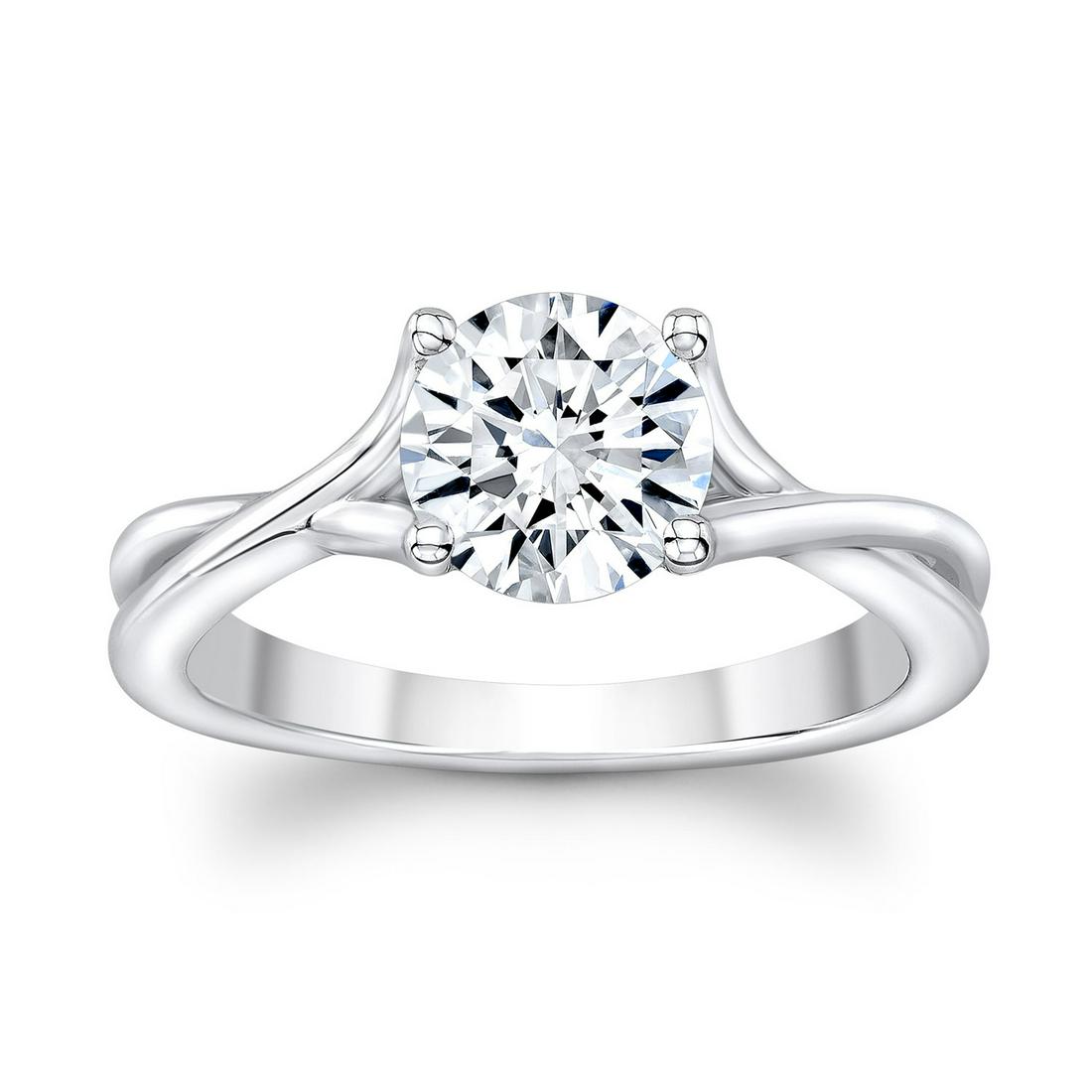 Diamond Solitaire Engagement Ring With Trellis Basket: Stunning Solitaire Engagement Ring With Trellis Basket Showcases A 1/2 Carat Round Brilliant Center Set In 18 Karat White Gold 18k White Gold Solitaire Ring With 1 Round Brilliant Diamond Weighing 1/2