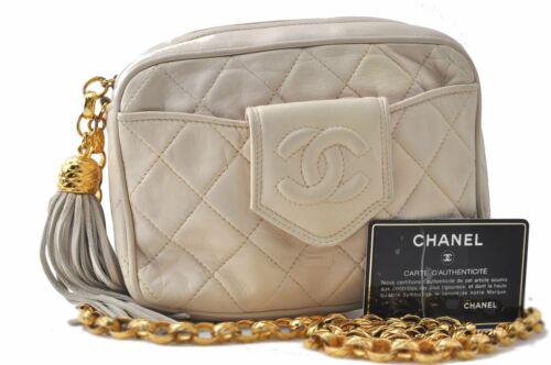 Authentic CHANEL Shoulder Bag: Brand: CHANEL Model: Shoulder Bag Country of Origin: Italy Material: Lamb Skin Color: Cream Bag Length: 6.9inches (17.5cm) Bag Height: 4.9inches (12.5cm) Bag Depth: 2.8inches (7cm) All Bidhaus items c