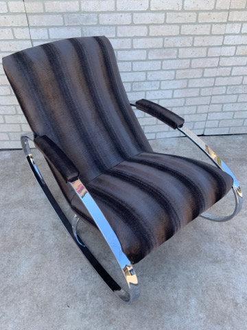 Mid Century Modern Adrian Pearsall Flat Bar Rocking: Mid Century Modern Adrian Pearsall for Craft Associates (Had a tag before we upholstered it) Flat Bar Rockering Chair Newly Upholstered In High End Silver Mist Mohair Velvet Blend Circa 1960 H 32&rdqu