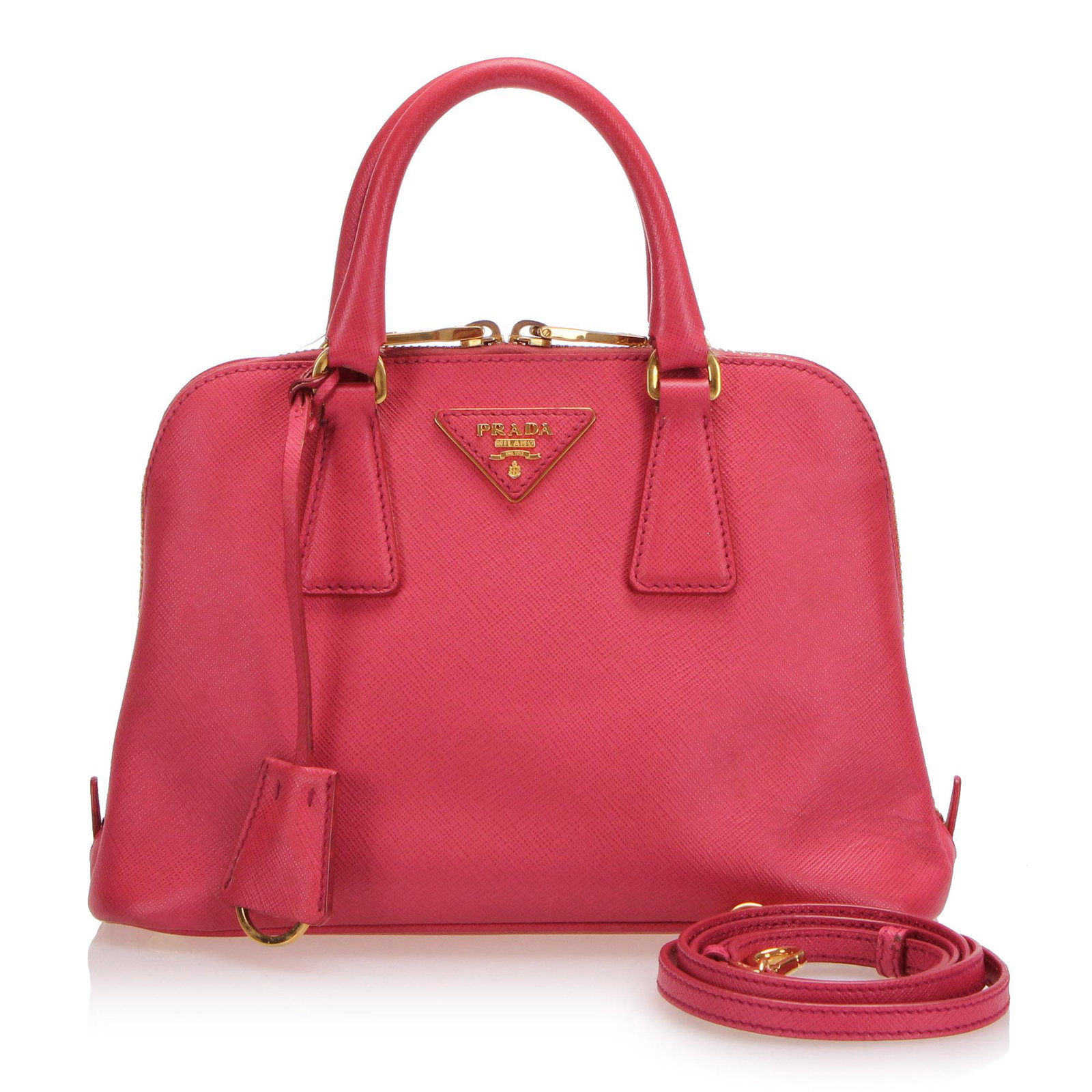 Authentic Prada Saffiano Promenade Satchel: The Promenade satchel features a saffiano leather body rolled leather handles a detachable flat leather strap a top zip closure and interior zip and slip pockets. Brand: Prada Model: Saffiano Promenad