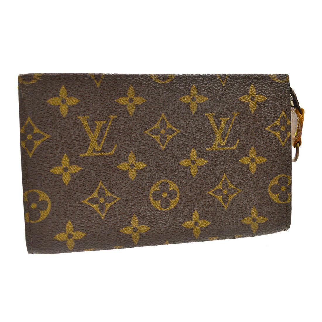 Authentic LOUIS VUITTON Pouch: Brand: LOUIS VUITTON Model: Pouch Country of Origin: France Material: PVC Color: Brown Size (Inch): W 6.7 Ãƒâ€”H 4.1 Ãƒâ€”D 0.8 " Size (CM): W 17.0 Ãƒâ€” H 10.5 Ãƒâ€”D 2.0 
