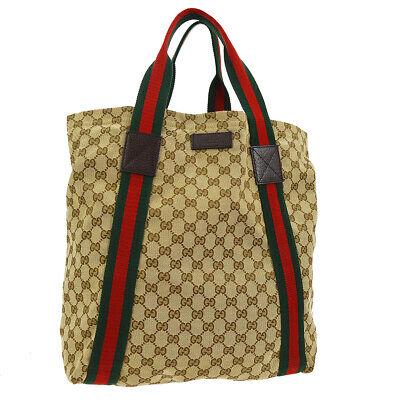 Authentic GUCCI Hand Tote Bag: Brand: GUCCI Model: Hand Tote Bag Country of Origin: Italy Material: Canvas Leather Color: Brown Red Green Size (Inch): W 13.0 x H 14.2 x D 5.1 "Handle Drop. 8.3 " Size (CM): W 33.0 x H 36.0 x D 13.0 