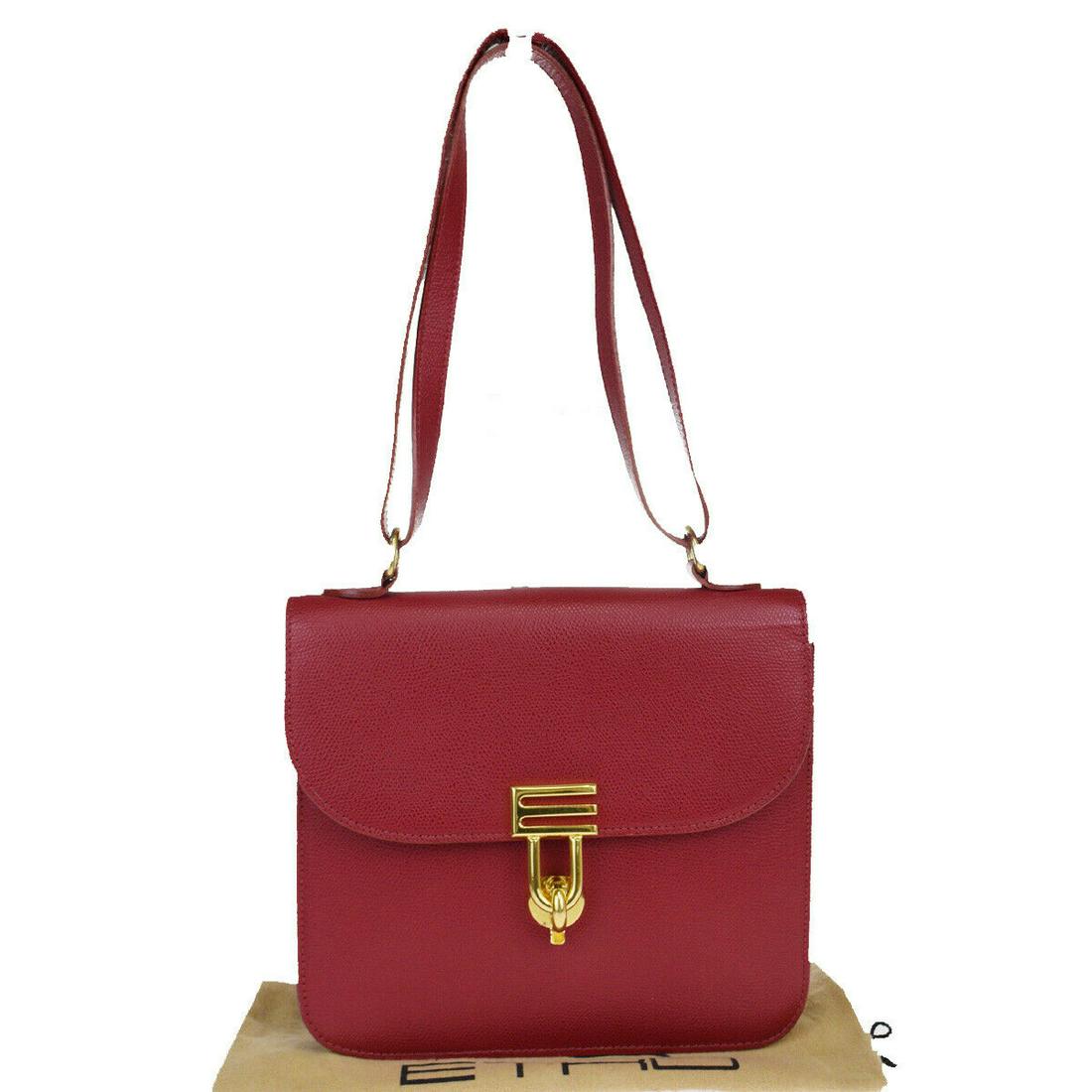 Authentic ETRO Shoulder Bag: Brand: ETRO Model: Shoulder Bag Country of Origin: Italy Material: Leather Color: Red Size (Inch): W8.7X H7.9X D2.8"Size (CM): W22X H20X D7Cm All Bidhaus items come with a 100 % money-back authenticit