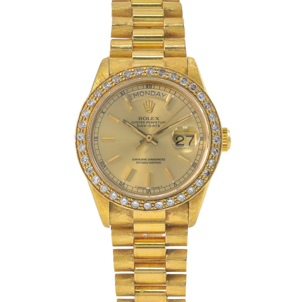 Authentic Rolex Presidential Day Date 18KT Yellow Gold: Brand: Rolex Model: PRESIDENTIAL DAY DATE REF# 8038 Case metal: 18KT YELLOW GOLD Case size: 36MM Bracelet material: 18KT YELLOW GOLD PRESIDENTIAL Bracelet
