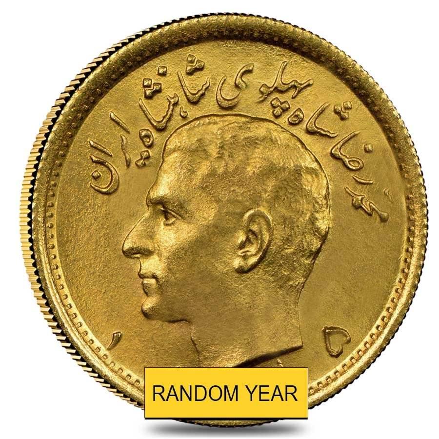 Iran 1/2 Pahlavi Gold Coin AU/BU .1177 oz AGW (Random: You are bidding on the total lot which includes 1 of the following item: Iran 1/2 Pahlavi Gold Coin AU/BU .1177 oz AGW (Random Year) Bidhaus is offering this Iran 1/2 Pahlavi Gold Coin AU/BU .1177 oz