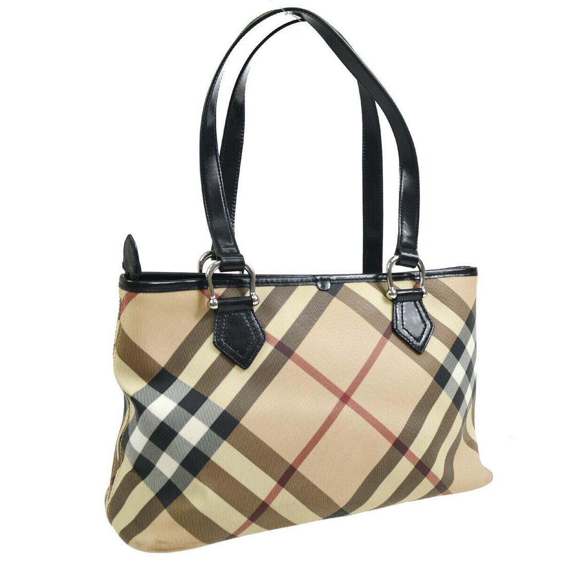 Authentic BURBERRY Hand Bag: Brand: BURBERRY Model: Hand Bag Country of Origin: Material: Canvas Color: Beige Size (Inch): W 13.8 x H 9.1 x D 5.1 "Handle Drop. 9.8 " Size (CM): W 35.0 x H 23.0 x D 13.0 cmHandle Drop. 25.0 cm All