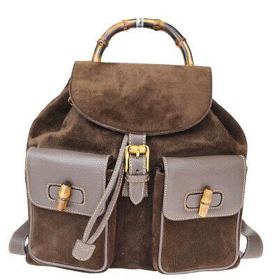 Authentic GUCCI Backpack Style: Brand: GUCCI Model: Backpack Style Country of Origin: Italy Material: Leather Bamboo Color: Brown Size (Inch): W12.2X H12.2X D4.3"Size (CM): W31X H31X D11Cm All Bidhaus items come with a 100 % money-b