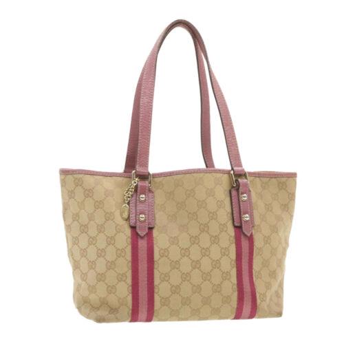 Authentic GUCCI Sherry Line GG Canvas Tote Bag Pink: Brand: GUCCI Style: Tote Bag Color: Pink Size: W36 x H21 x D13cm(Approx) Material: Canvas Country/Region of Manufacture: Italy UPC: Does not apply EAN: Does not apply All Bidhaus items come with a 100