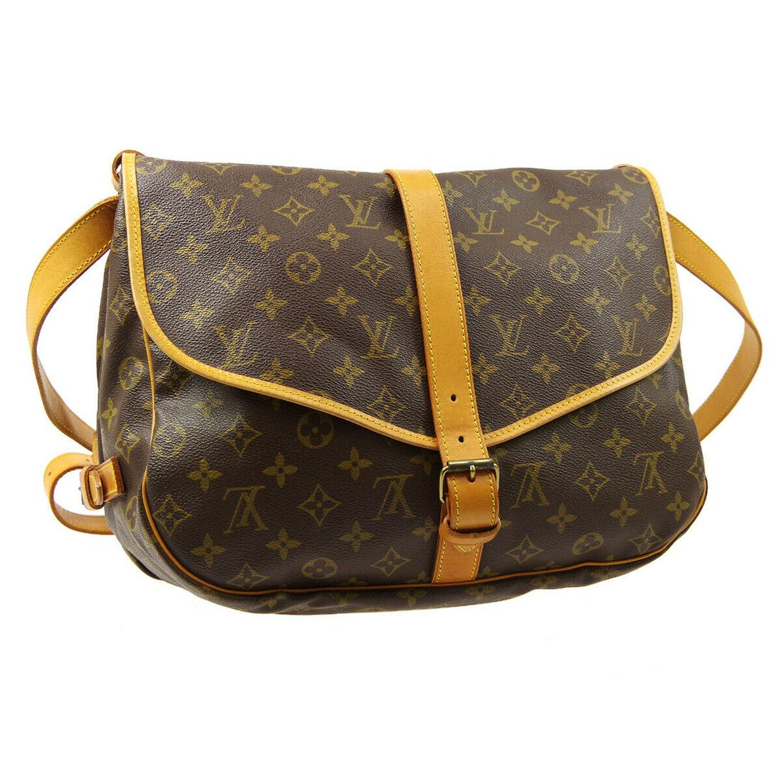 Authentic LOUIS VUITTON Saumur 35 Messenger & Cross: Brand: LOUIS VUITTON Model: Saumur 35 Messenger & Cross Body Country of Origin: France Material: Canvas Color: Brown Size (Inch): W 12.6 x H 10.2 x D 9.4 " Strap Drop. 16.5 - 19.7 " Size (CM): W 32.0 