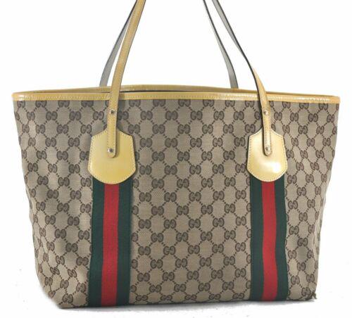 Authentic GUCCI Tote Bag: Brand: GUCCI Model: Tote Bag Country of Origin: Italy Material: Canvas Color: Brown Bag Length: 18.1inches (46cm) Bag Height: 10.4inches (26.5cm) Bag Depth: 6.3inches (16cm) All Bidhaus items come wit
