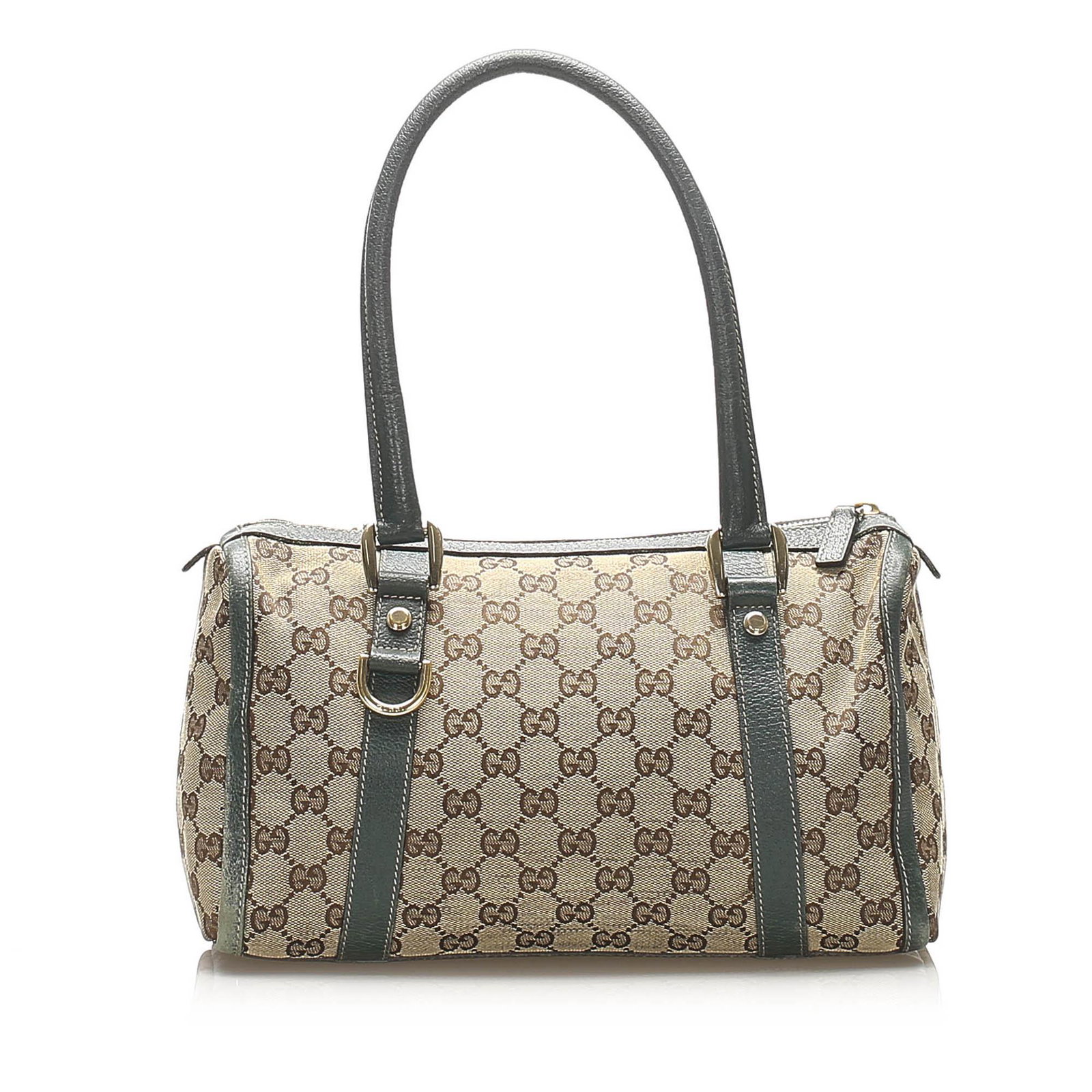Authentic Gucci GG Canvas Boston Bag: This boston bag features a canvas body with leather trim rolled handles a top zip closure and an interior zip closure. Brand: Gucci Model: GG Canvas Boston Bag Origin: Italy Category: Bags Color: Brow