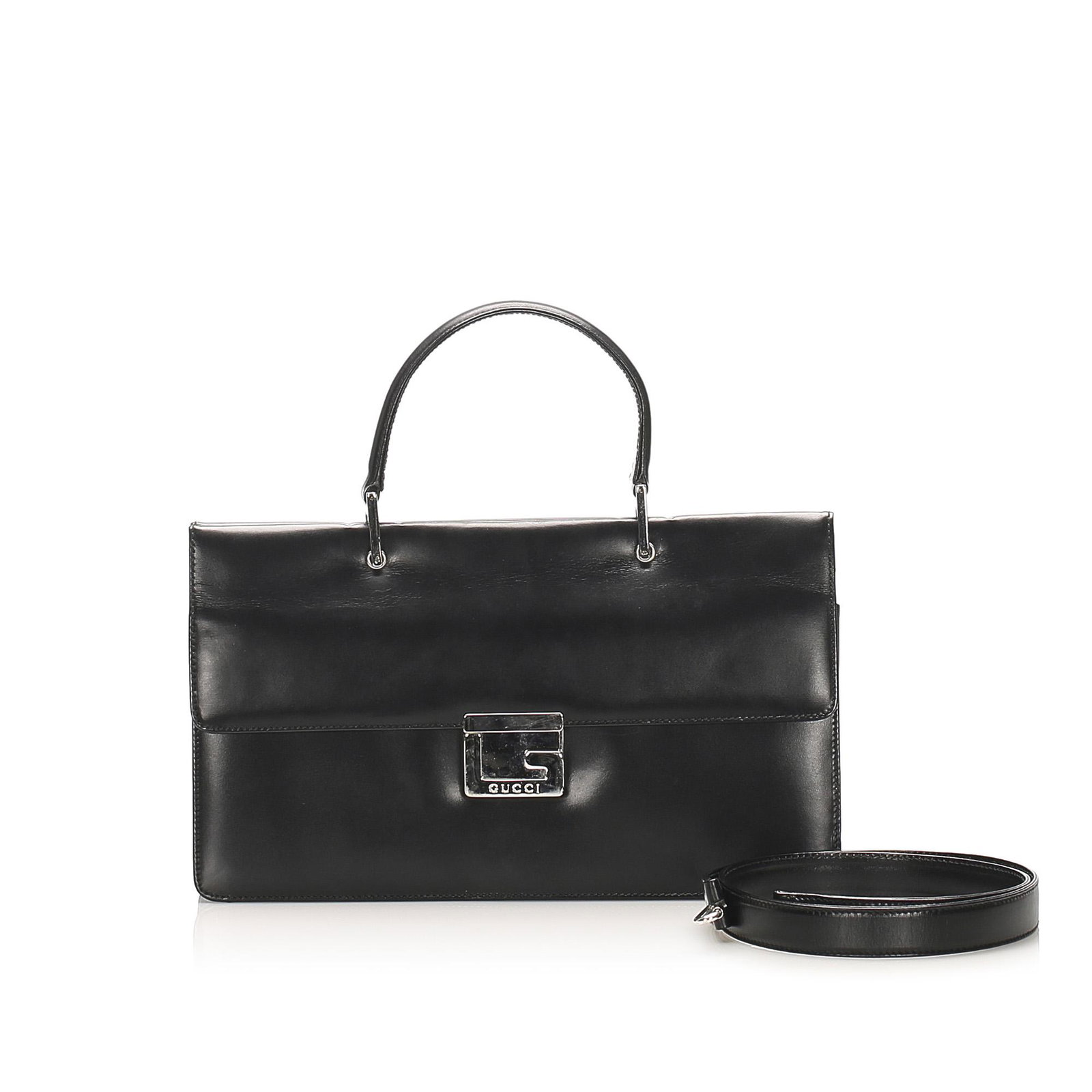 Authentic Gucci Leather Satchel: This handbag features a leather body a flat leather handle a front flap a detachable strap a top zip closure and an interior zip pocket. Brand: Gucci Model: Leather Satchel Origin: Italy Category: Bag