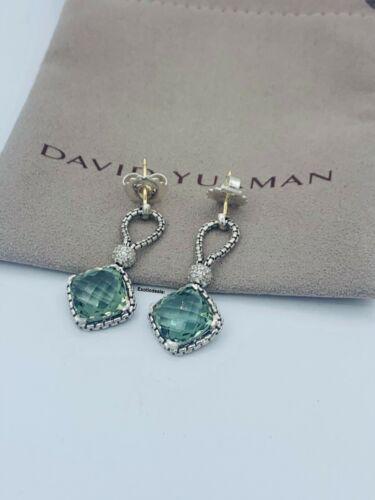 David Yurman Cushion On Point Earrings With Prasiolite: Secondary Stone: Morganite Brand: David Yurman Main Stone: Green Amethyst (Prasiolite) Quartz Main Stone Shape: Cushion Metal: Sterling Silver All Bidhaus items come with a 100% money-back authenticit