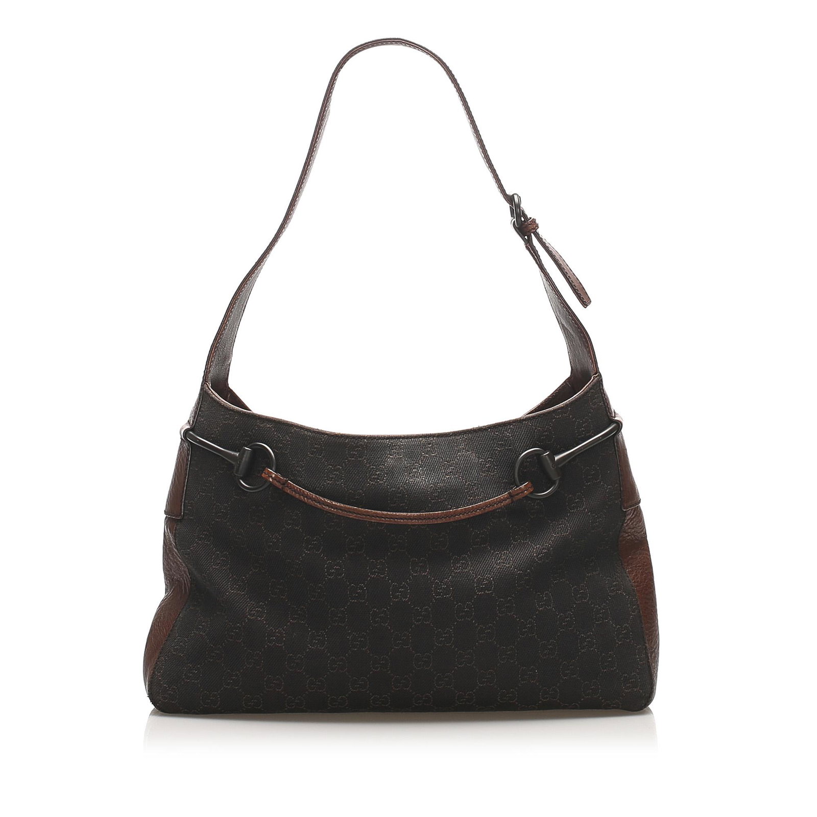 Authentic Gucci GG Canvas Shoulder Bag: This shoulder bag features a canvas body with leather trim a flat leather strap an open top with a magnetic snap closure and an interior zip pocket. Brand: Gucci Model: GG Canvas Shoulder Bag Origin: 