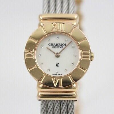 Authentic Charriol Saint-Tropez Ladies Quartz Pink Gold: Model:: 028R Material: Stainless steel (pink gold GP) Belt: Genuine wire belt (strhable openable) Machine type: Quartz (in operation) Waterproof: Waterproof for daily life Dial: Shell (with 12P transp