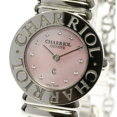 Authentic CHARRIOL Saint-Tropez 0282 Quartz Ladies SS: Product information Target: Ladies Material: SS x SS Dial color: Pink shell Movement: Quartz Ref.No: 028/2 Serial: G13 Accessories: None (body only) Case size (w): About 25mm Belt size: Approximately