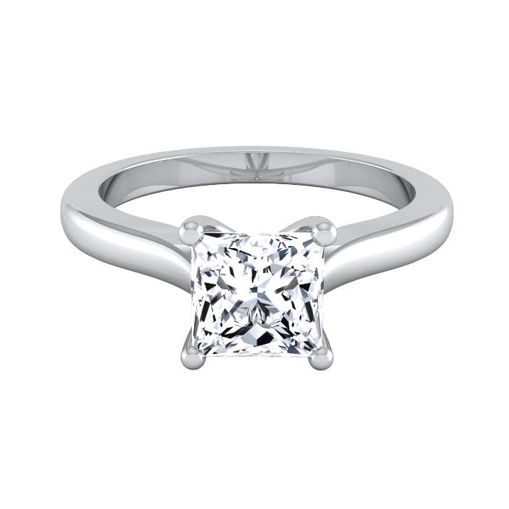 4-prong Princess Cut Solitaire Engagement Ring With: Elegant 14k White Gold Princess Cut Solitaire Engagement Ring Mounting Features A Rounded Shank And 4 Prong Head To Accommodate A 1.25ct Center Stone 14k White Gold Ring Mounting With 4-prong, 1.25ct 