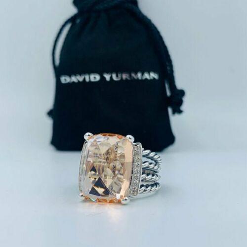 David Yurman Sterling Silver Wheaton Ring w/ Morganite: Style: Cocktail Main Stone: Morganite Secondary Stone: Diamond Metal: Sterling Silver Main Stone Color: Pink Brand: David Yurman Gender: Female Ring Size: 9 Lot: No Total Carat Weight (TCW): 0.12 Meta