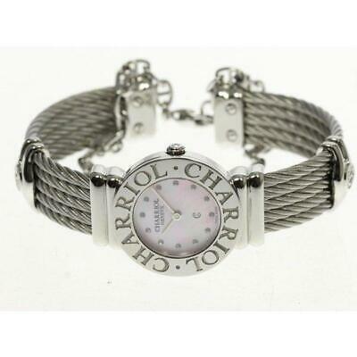 Authentic CHARRIOL Saint-Tropez 0282 Quartz Ladies SS: Product information Target: Ladies Material: SS x SS Dial color: Pink shell Movement: Quartz Ref.No: 028/2 Serial: G13 Accessories: None (body only) Case size (w): About 25mm Belt size: Approximately