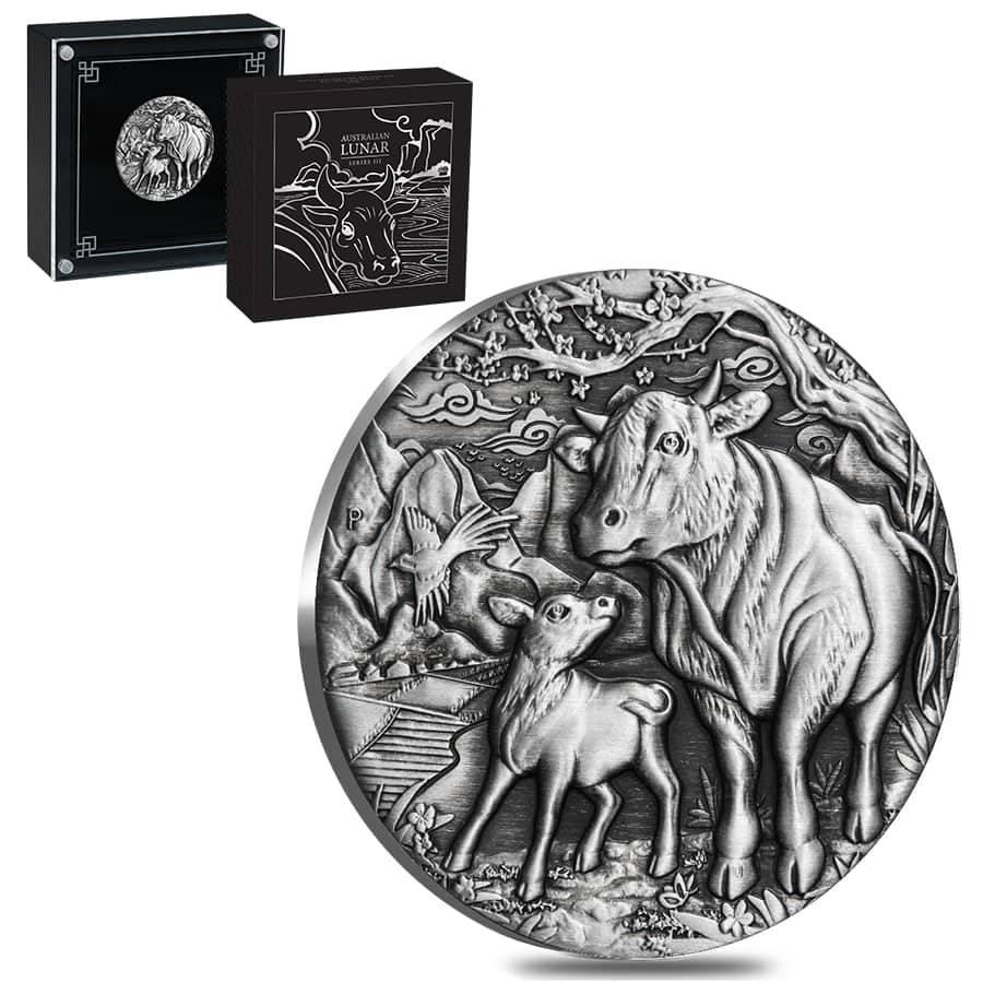 2021 2 oz Antiqued Silver Lunar Year of The Ox: You are bidding on the total lot which includes 1 of the following item: 2021 2 oz Antiqued Silver Lunar Year of The Ox Australian Perth Mint (w/Box & COA) This 2021 2 oz Antiqued Silver Lunar Year of