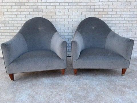 Mid Century Modern John Hutton for Donghia Phantom Club: Mid Century Modern John Hutton for Donghia Phantom Club Chair Newly Upholstered in Silver Sonic Silk Mohair and Velvet - Pair Part of the Donghia Ghost Collection Circa 2000-2009 W 37” D 33&rdqu