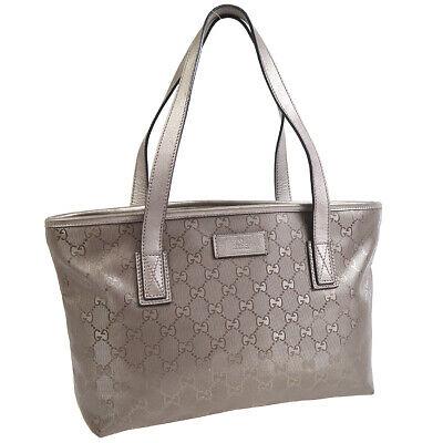 Authentic GUCCI Hand Bag: Brand: GUCCI Model: Hand Bag Country of Origin: Italy Material: Canvas Color: Light Purple Size (Inch): W 11.0 x H 7.5 x D 3.3 " Handle Drop. 7.5 " Size (CM): W 28.0 x H 19.0 x D 8.5 cm Handle Drop. 1