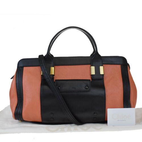 Authentic CHLOE Alice 2Way Shoulder Hand Bag Leather: Brand: CHLOE Material: Leather Size: Medium Bag Width: 14.6 Color: Orange Black Bag Height: 8.3 Department: Women Bag Depth: 6.3 Style: Shoulder Hand Bag All Bidhaus items come with a 100% money-back 