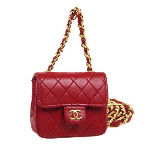 Authentic CHANEL Classic Flap Micro Bum Belt Bag Purse: Size: Mini Features: Detachable Belt Charm Chain Strap Outer Pockets Accents: Quilted Color: Red Model: Bum Bag MPN: Does Not Apply Country/Region of Manufacture: France Closure: Pushlock Flap Style: