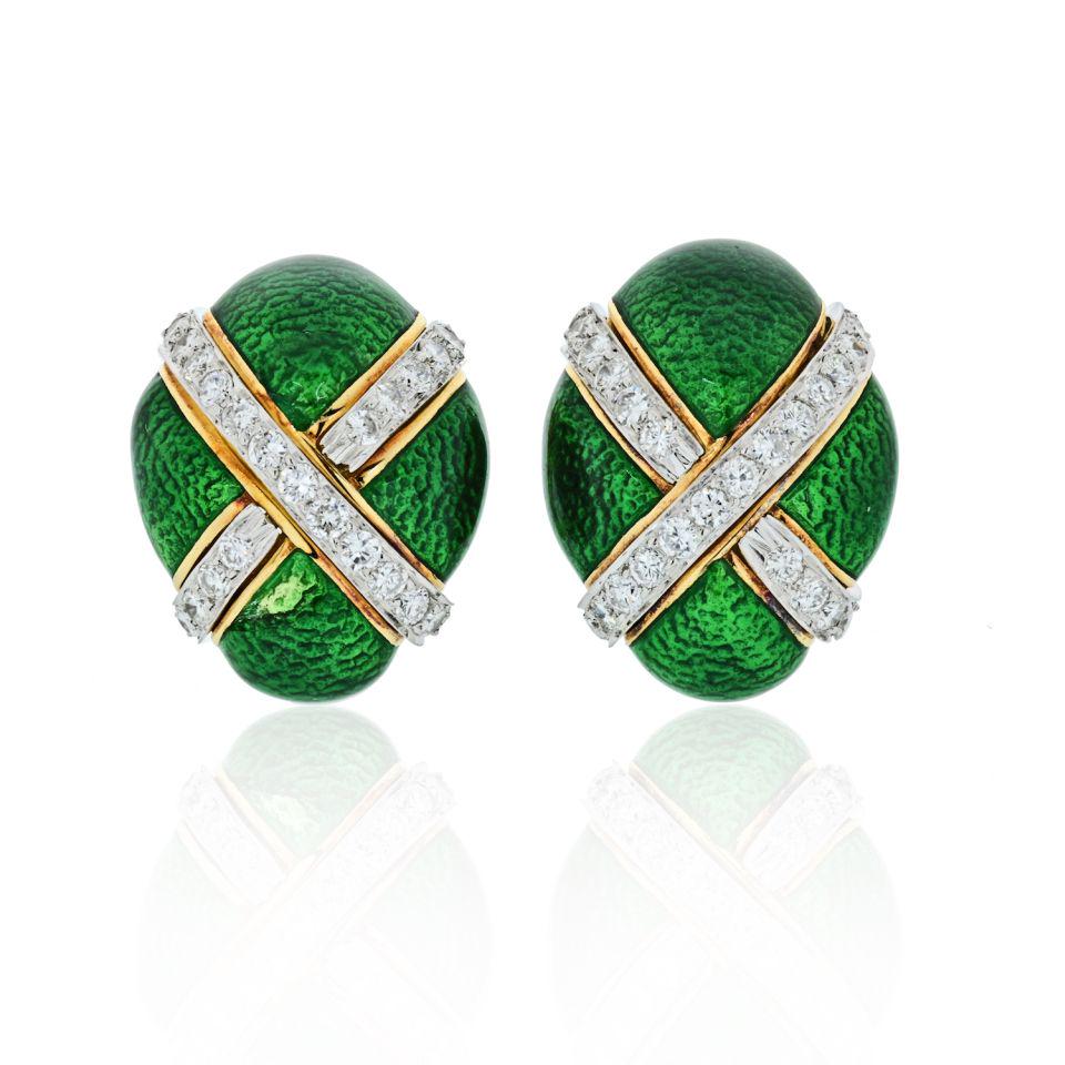 Authentic David Webb Bombe Platinum & 18K Yellow Gold: Type: Earrings Metal: Platinum & 18K Yellow Gold Grams: 28.2 Exact Diamond Weight: 3 Cts Condition: Excellent. Signed By: WEBB Brand: David Webb Style: Bombe Other Details: 18 kt. the oval bo