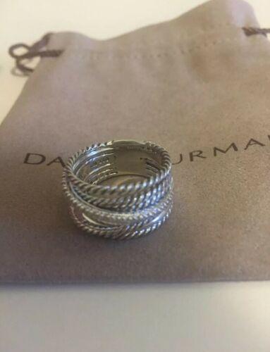 David Yurman Sterling Silver Diamond Crossover Cable: Style: Band Gender: Female Secondary Stone: Diamond Lot: No Ring Shape: Crossover Metal: Sterling Silver Jewelry Type: Ring Brand: David Yurman Main Stone: Diamond Ring Size: 6.5 All Bidhaus items com