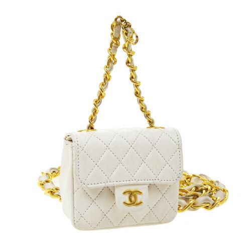Authentic CHANEL Classic Flap Micro Bum Belt Bag Purse: Size: Mini Features: Detachable Belt Charm Chain Strap Outer Pockets Accents: Quilted Color: White Model: Bum Bag MPN: Does Not Apply Country/Region of Manufacture: France Closure: Pushlock Flap Style