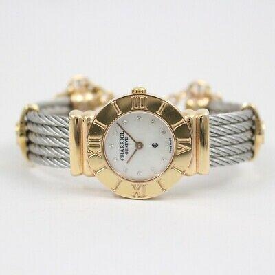 Authentic Charriol Saint-Tropez Ladies Quartz Pink Gold: Model:: 028R Material: Stainless steel (pink gold GP) Belt: Genuine wire belt (strhable openable) Machine type: Quartz (in operation) Waterproof: Waterproof for daily life Dial: Shell (with 12P transp