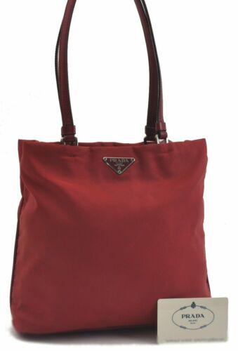 Authentic PRADA Nylon Leather Hand Shoulder Bag: Brand: PRADA Style: Hand Bag Country/Region of Manufacture: Italy Material: Nylon Bag Length: 9.1inches (23cm) Color: Red Bag Height: 9.4inches (24cm) Department: Women Bag Depth: 2.6inches (6.5cm) MP