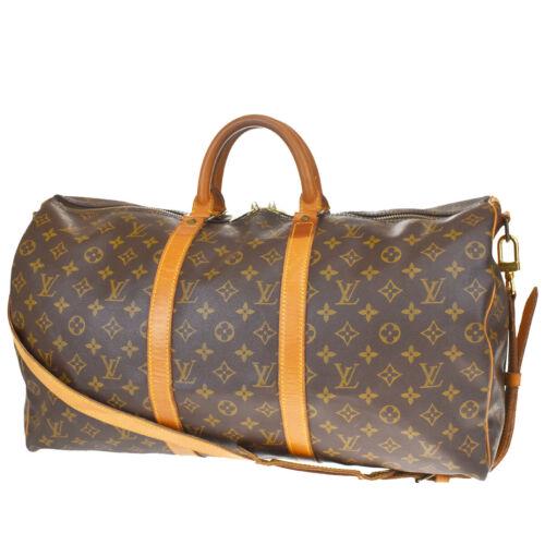 Authentic LOUIS VUITTON KEEPALL 50 BANDOULIERE 2WAY: Brand: Louis Vuitton Size: Extra Large Material: Monogram Leather Bag Width: 19.7 Style: Shoulder Hand bag Bag Height: 10.6 Color: Browns Bag Depth: 7.9 Department: Unisex Strap Drop: 3.9 All Bidhaus 