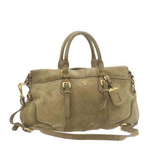 Authentic PRADA 2Way Hand Shoulder Bag: Brand: PRADA Size: W42 x H25 x D12cm / Shoulder Drop 48-52cm(Approx) Color: Khaki Country/Region of Manufacture: Italy Material: Suede Type: unknown Style: Shoulder Bag Department: Woman UPC: Does not