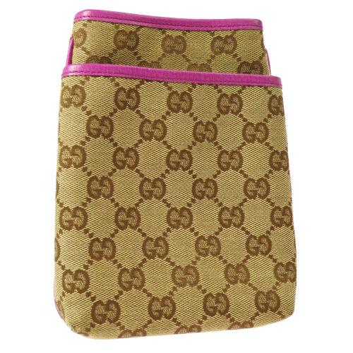 Authentic GUCCI GG Pattern Shoulder Bag: Size: Mini Bag Height: 7.3 Country/Region of Manufacture: Italy Color: Brown Pink Style: Pochette Strap Drop: 12.2 - 20.9 Material: Canvas Closure: Button Bag Depth: 1.2 Brand: Gucci Bag Width: 6.3 UP
