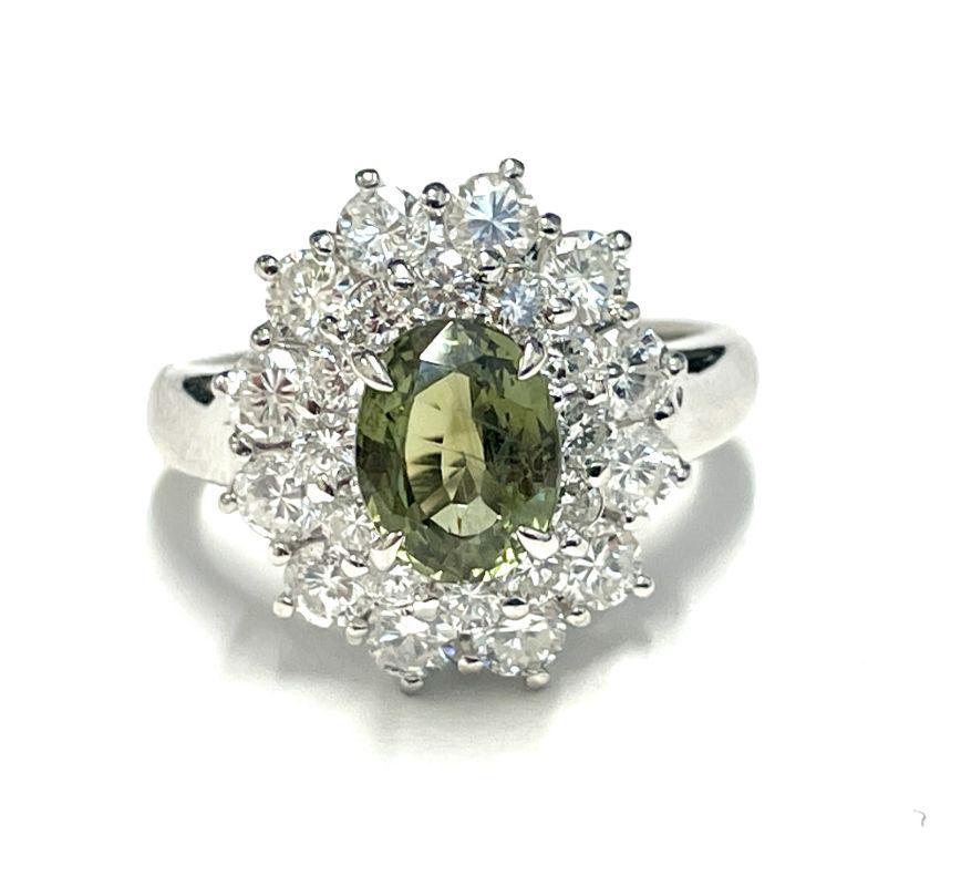 Estate Platinum Diamond & Alexandrite Ring: Estate Platinum Diamond & Alexandrite Ring Ring Size: 4.75 Weight: 7.4g Diamond Weight: 1.27ct twd Gemstone: 1.19ct twd Gemstone Weight: 1.19ct twd