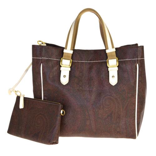 Authentic ETRO Logo Tote Hand Bag PVC Canvas Gold-tone: Brand: ETRO Material: PVC Leather Size: Medium Country/Region of Manufacture: Italy Color: Bordeaux Bag Width: 11.8 Department: Women Bag Height: 11.8 Style: Hand Bag Bag Depth: 6.3 All Bidhaus items