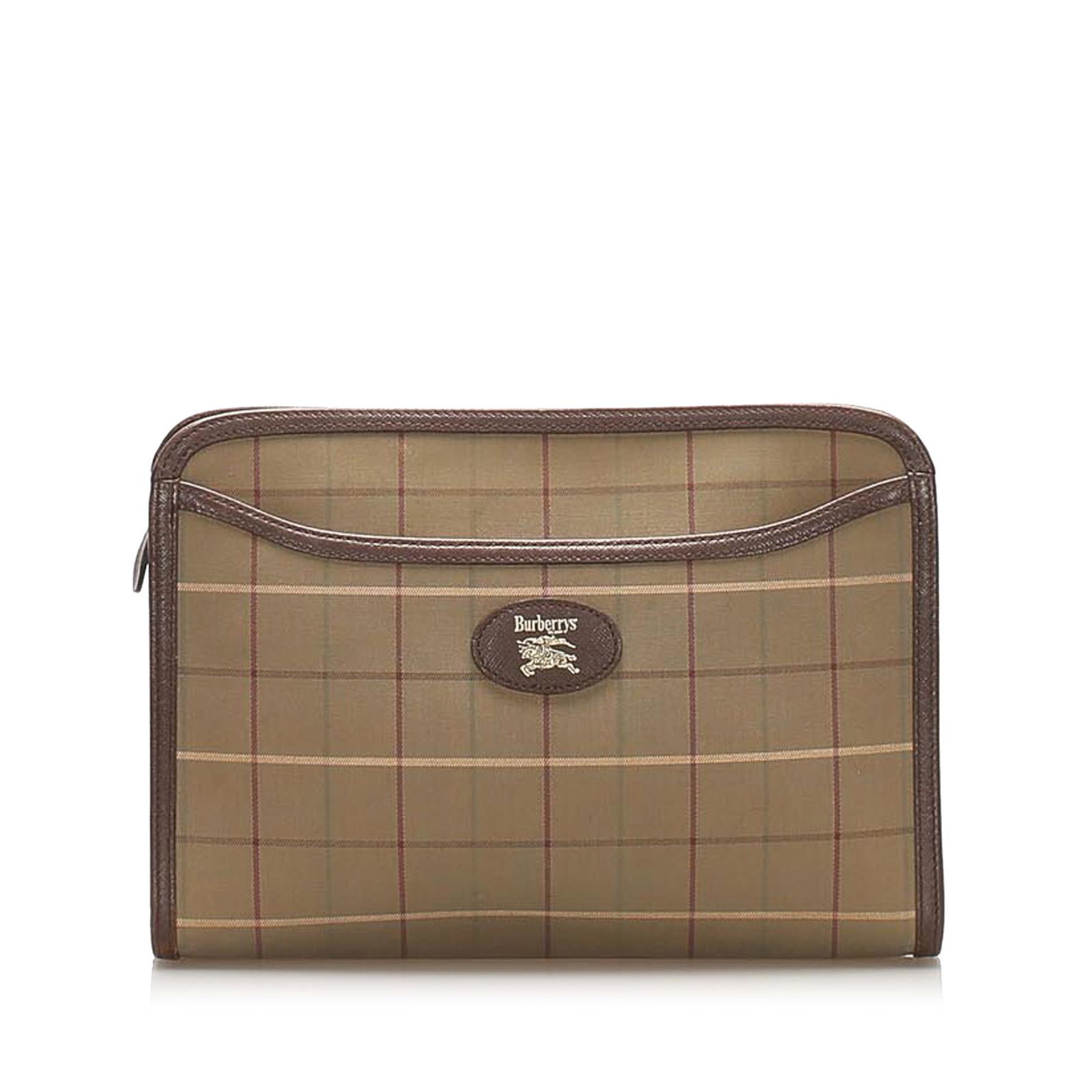 Authentic Burberry Plaid Canvas Clutch Bag: This clutch features a canvas body with leather trim top zip closure and an interior slip pocket. Brand: Burberry Model: Plaid Canvas Clutch Bag Origin: United Kingdom Category: Bags Color: Brown Styl