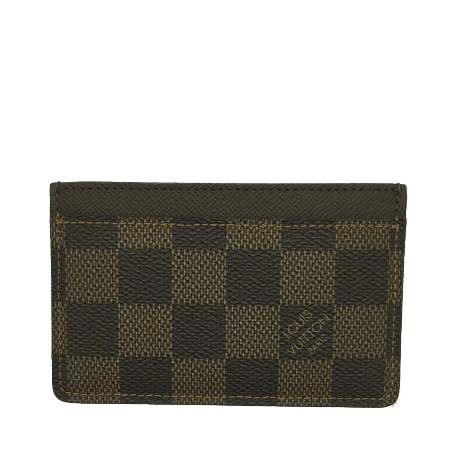 Authentic Louis Vuitton Damier Ebene Card Holder: This card holder features a damier ebene canvas and an interior slip compartments. Brand: Louis Vuitton Model: Damier Ebene Card Holder Origin: France Category: SLG Color: Brown Style: Damier Ebene Ma