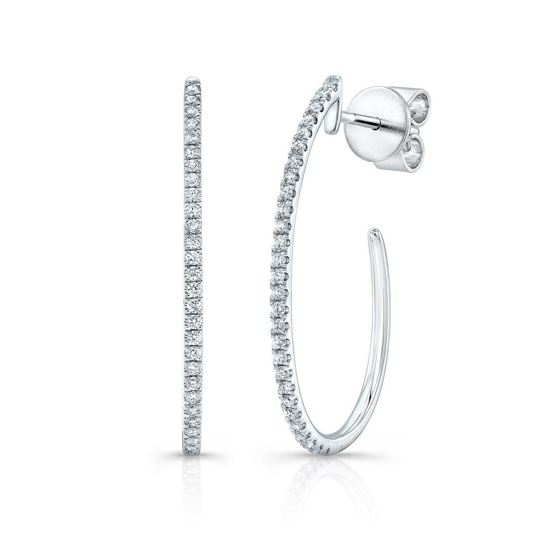 Diamond Pave J-hoop Earrings With Push Backs In 14k: Beautiful Diamond J-hoop Earrings With Push Backs Feature 0.25ctw Of Round Brilliants Set In 14k White Gold 14k White Gold Earrings With 56 Round Brilliant Diamonds Weighing 0.25ctw And Push Backs Tag
